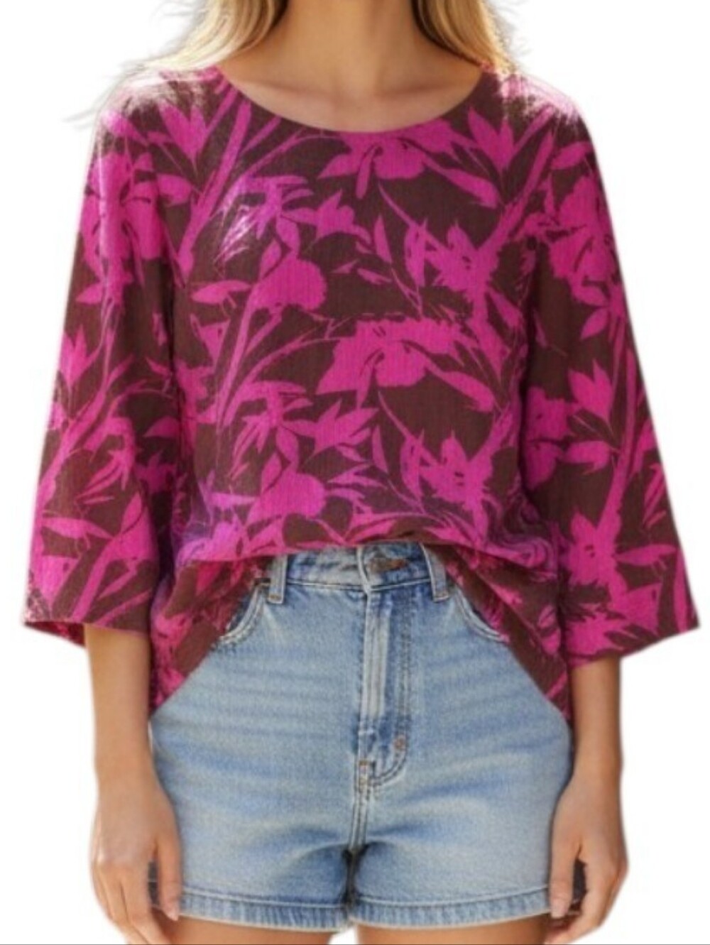 Soft Surroundings Magenta Hawaiian Print Floral Blouse